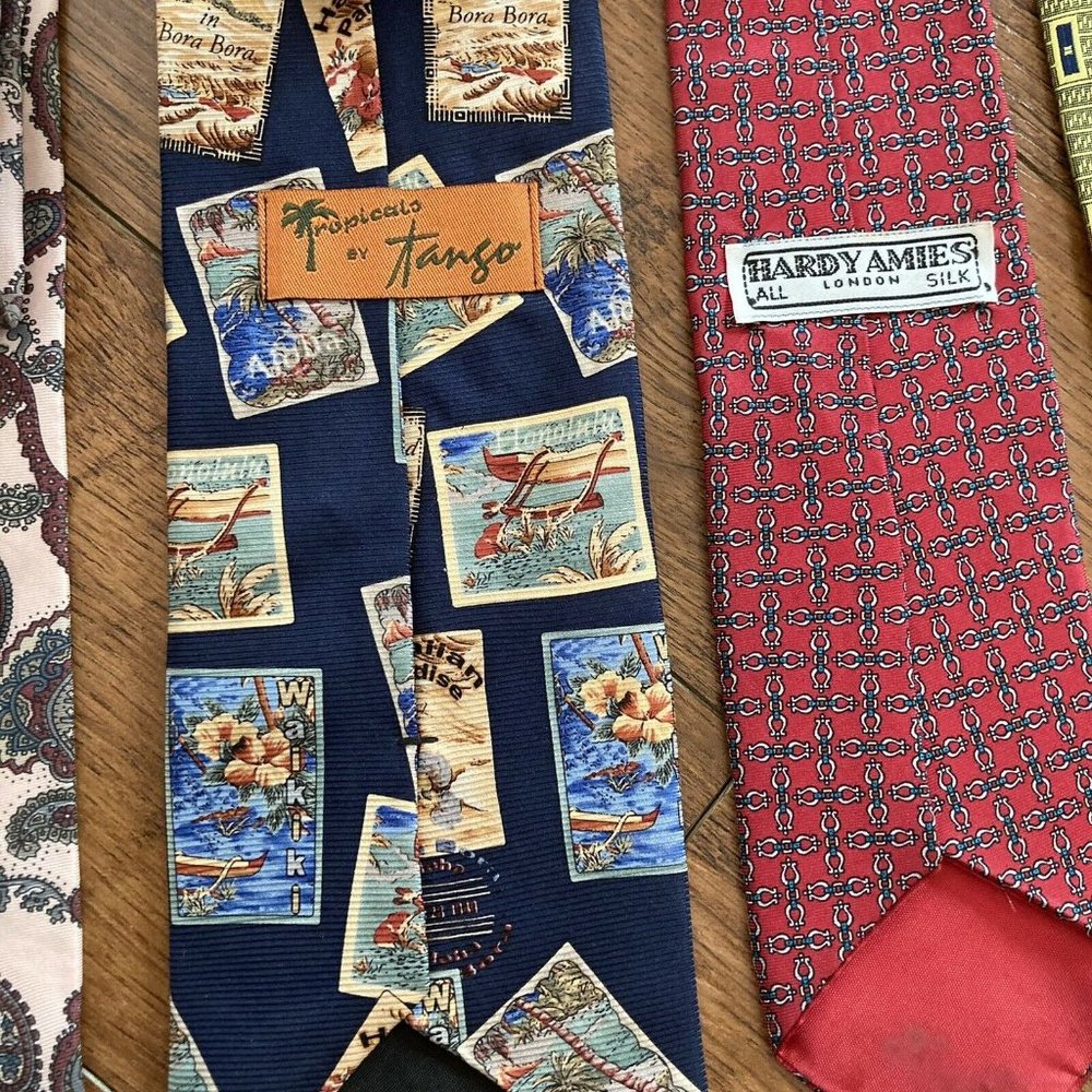 LOT OF 8 DIFFERENT BRANDS MEN’S NECK TIES STAFFORD HARDY AMIES TROPICALO LONDON - Picture 9 of 11